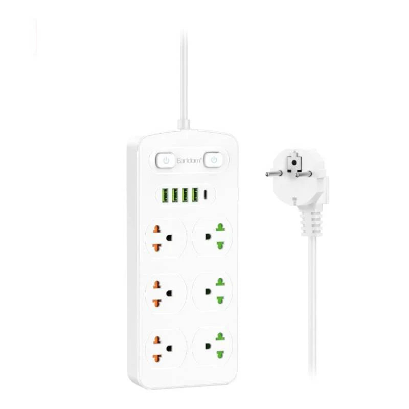 Earldom ES-SC09 11-in-1 Power Strip Extension - 6 Way / UK Plug / USB-A / USB-C / White