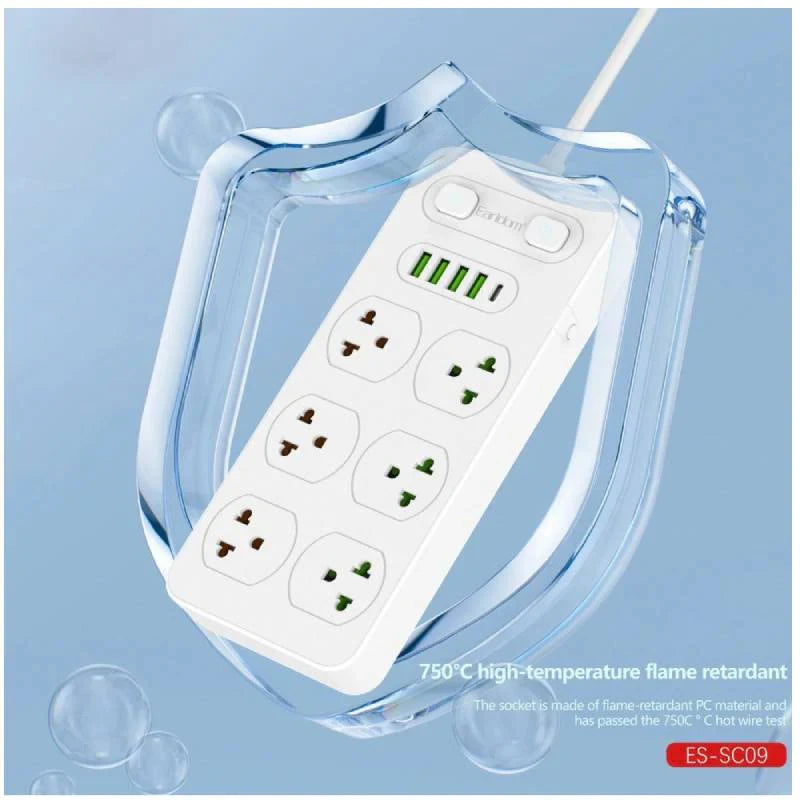 Earldom ES-SC09 11-in-1 Power Strip Extension - 6 Way / UK Plug / USB-A / USB-C / White