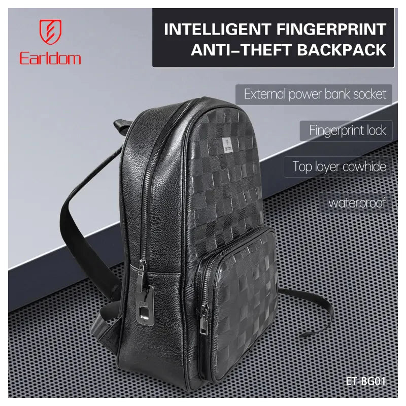 Earldom ET-BG01 Leather Backpack Bag - Black