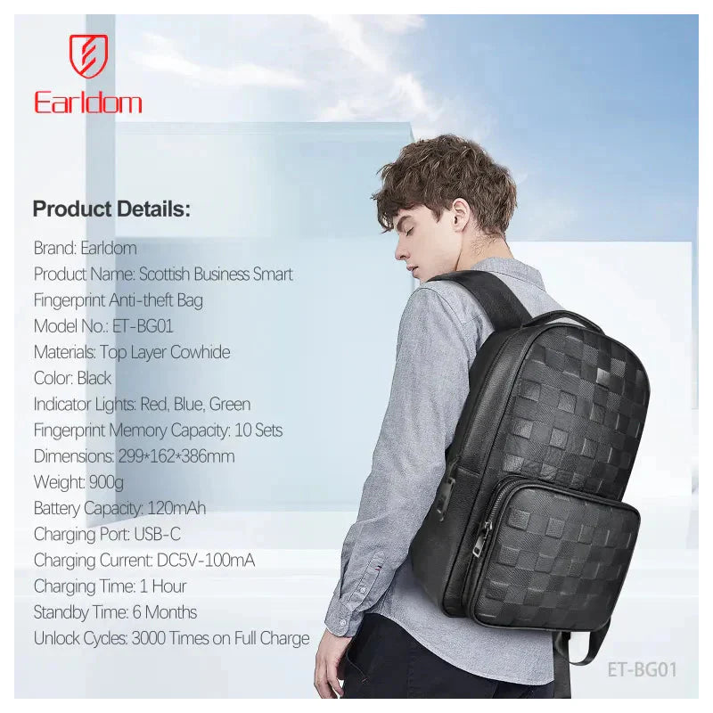 Earldom ET-BG01 Leather Backpack Bag - Black