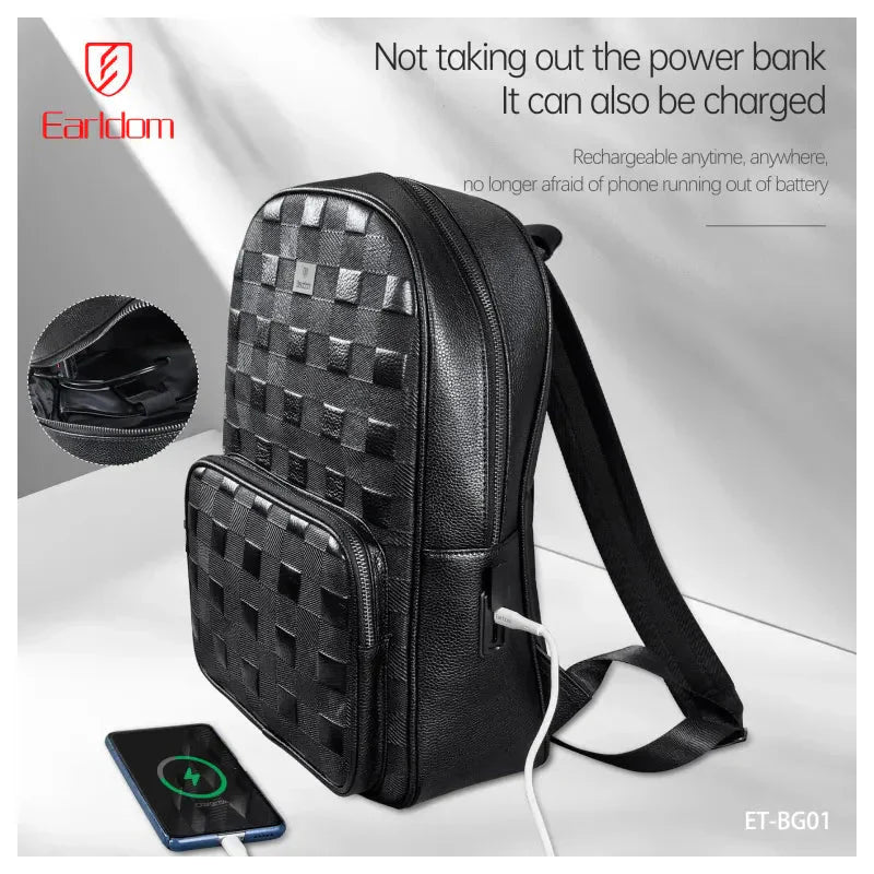 Earldom ET-BG01 Leather Backpack Bag - Black