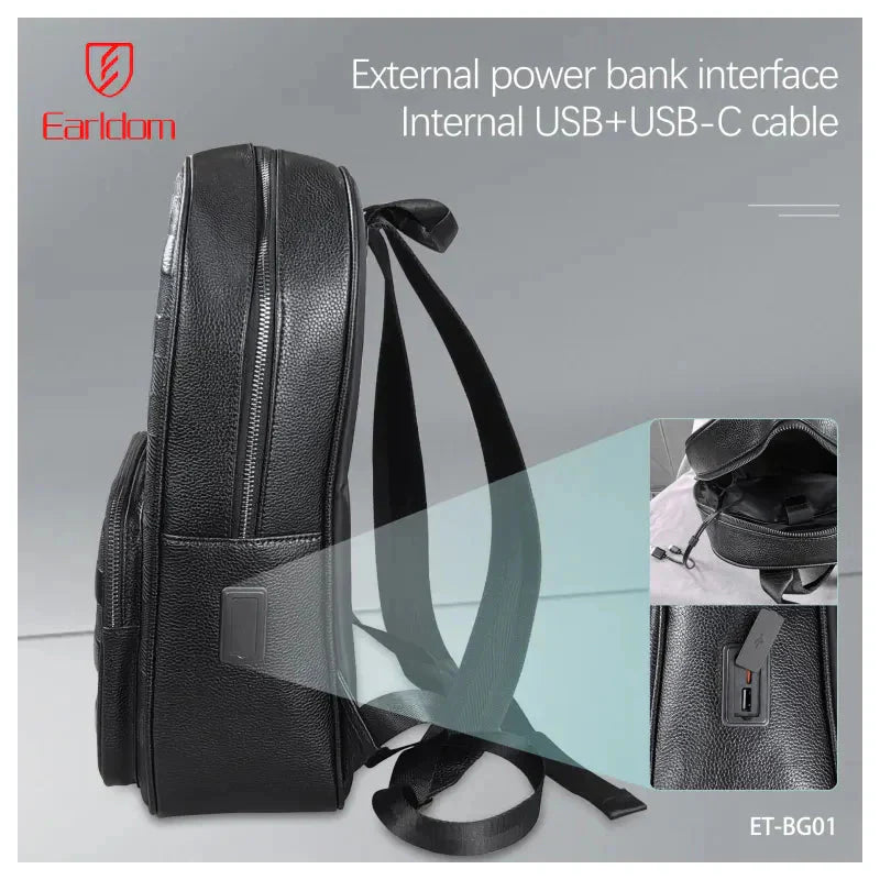 Earldom ET-BG01 Leather Backpack Bag - Black