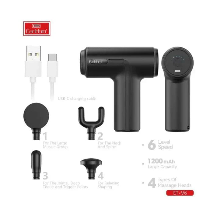 Earldom ET-V6 Mini Vibration Massage Gun - 1200mAh - Black