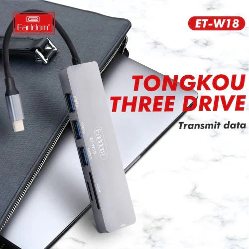 Earldom ET-W18 6 In 1 Type-C 4K HDMI Plug & Play Multifunctional Adapter HUB