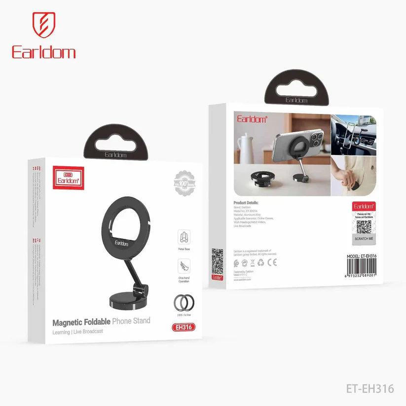 Earldom Magnetic Foldable Phone Stand – 360° Adjustable Metal Base