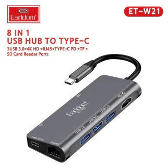 Earldom ET-W21 8 In 1 Type-C Multifunctional HUB