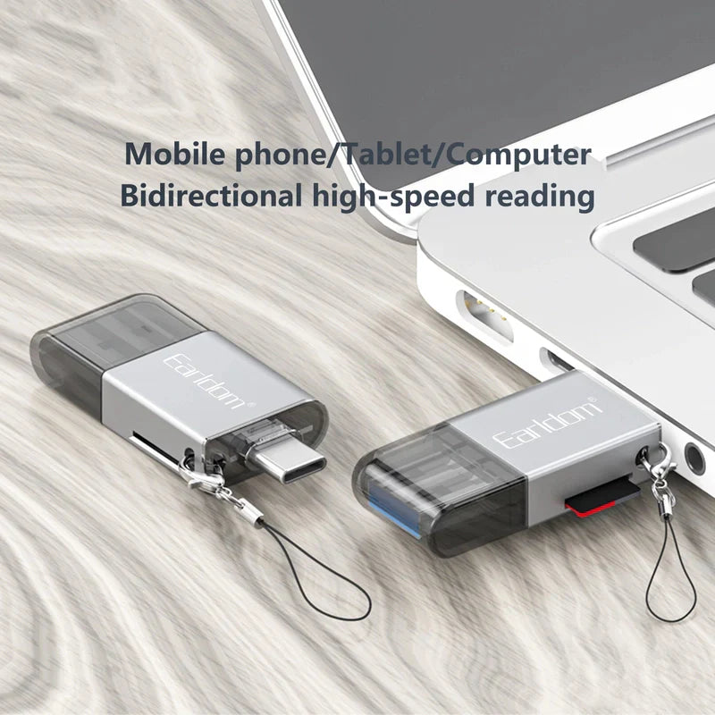 Earldom OT82 4-in-1 Mini Aluminium Card Reader - USB-A / Lightning / USB-C