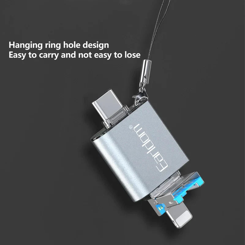 Earldom OT82 4-in-1 Mini Aluminium Card Reader - USB-A / Lightning / USB-C