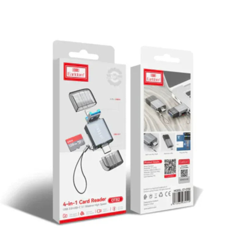 Earldom OT82 4-in-1 Mini Aluminium Card Reader - USB-A / Lightning / USB-C