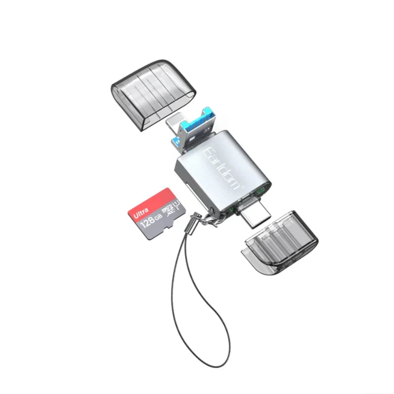 Earldom OT82 4-in-1 Mini Aluminium Card Reader - USB-A / Lightning / USB-C