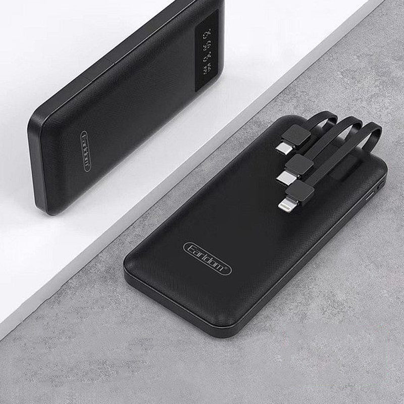 Earldom PB-41 Backup Phone Charger Powerbank - 10000mAh / LCD / Lightning / Type-C / Micro / USB - Black