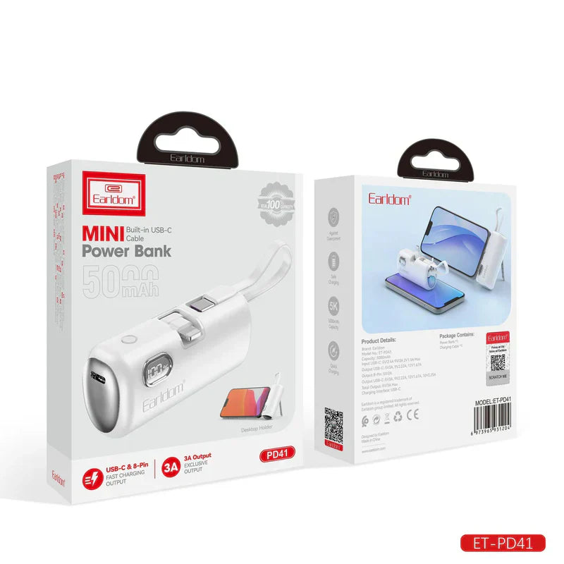 Earldom PD41 Mini PowerBank - 5000mAh / 22.5W / White