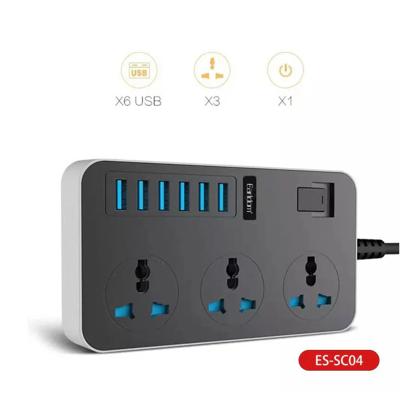 Earldom SC04 Power Strip Extension - 3 Way / USB / Black