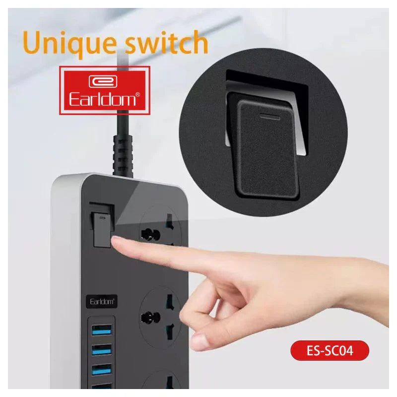 Earldom SC04 Power Strip Extension - 3 Way / USB / Black