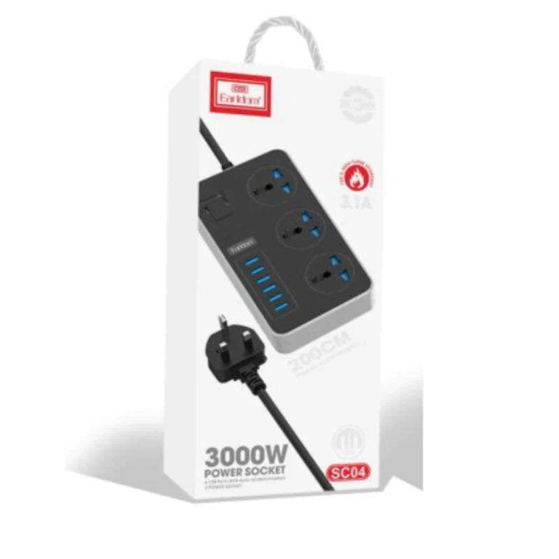 Earldom SC04 Power Strip Extension - 3 Way / USB / Black