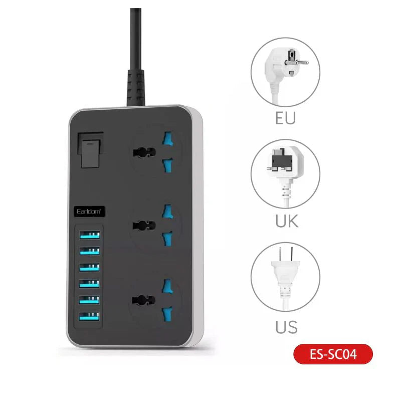 Earldom SC04 Power Strip Extension - 3 Way / USB / Black