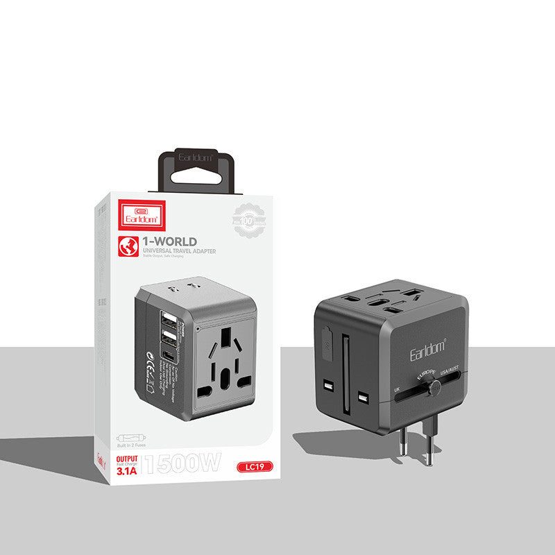 Earldom World Universal Travel Adapter – 3.1A Fast Charging, 1500W Output