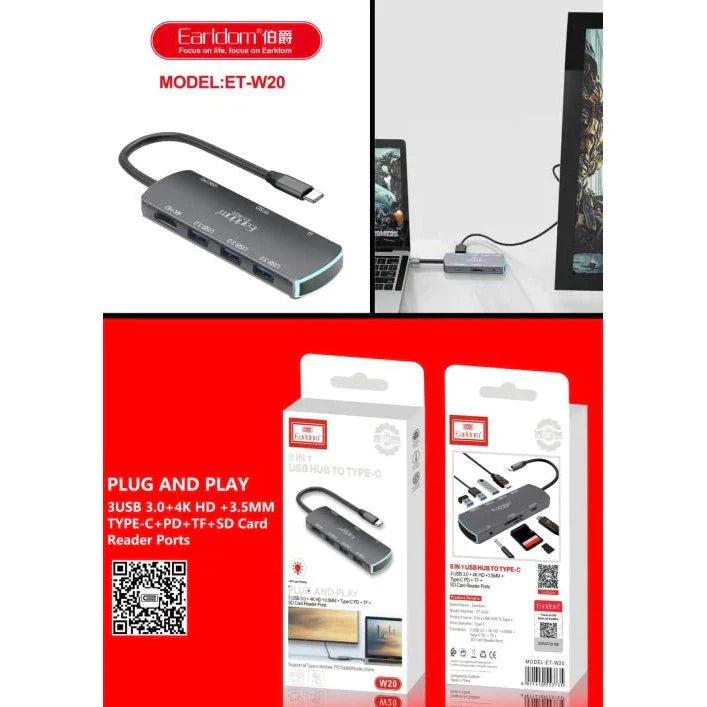 Earldom® 8 in 1 USB C Multi-Function Adapter W20