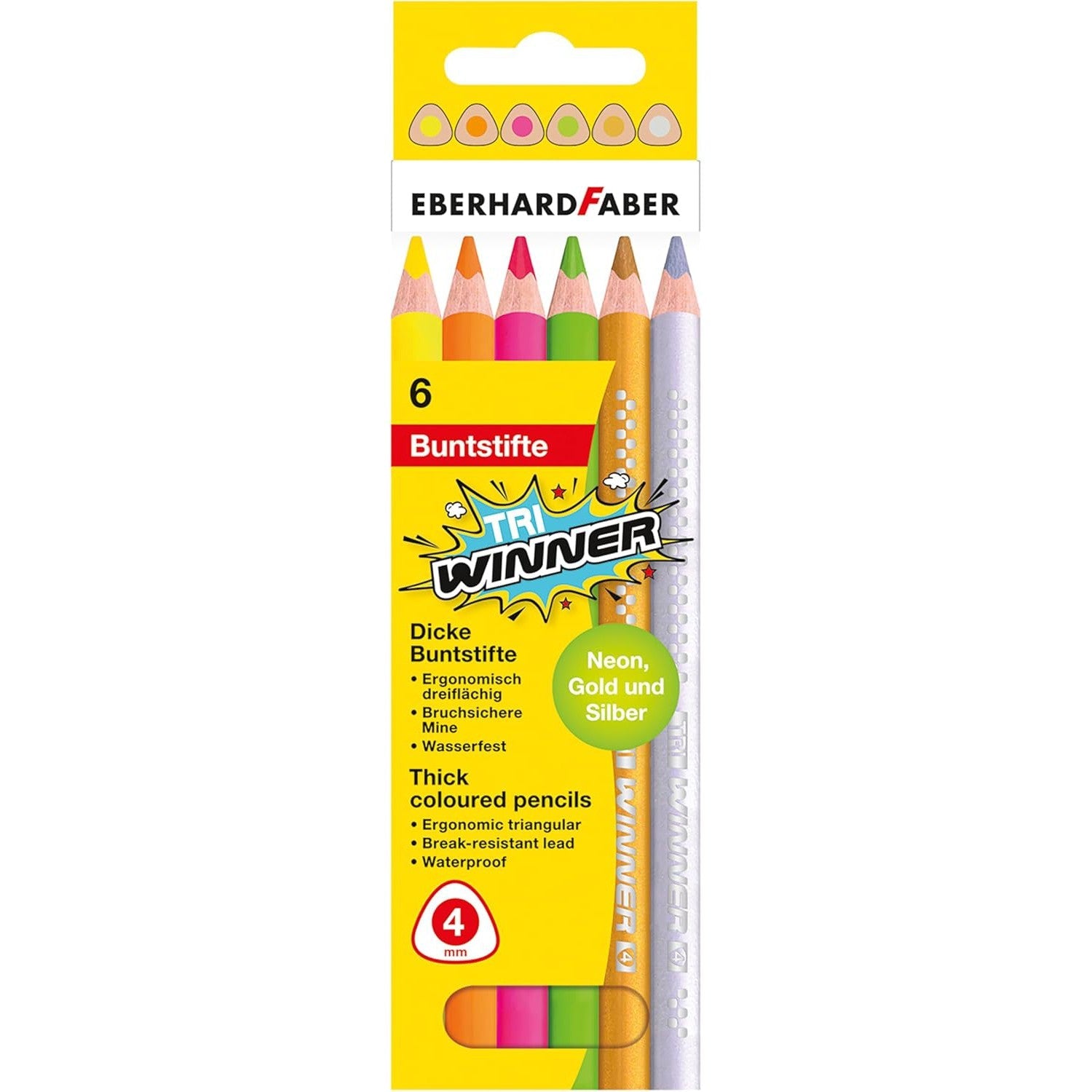Eberhardt Faber 6 Tri Winner Pencils, Bright Colours