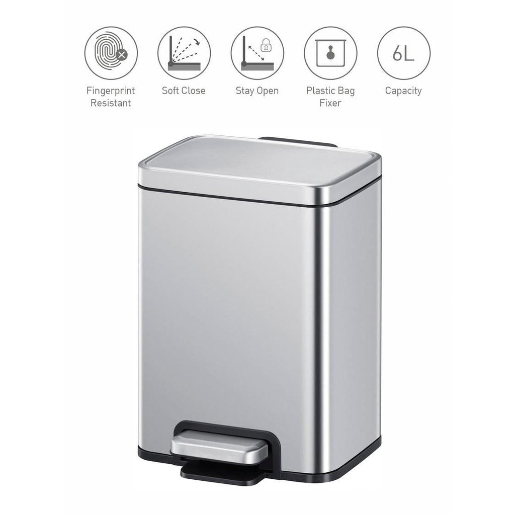 Eko 9361 Madison Stainless Steel Fingerprint Resistant Dustbin - 6 Liters