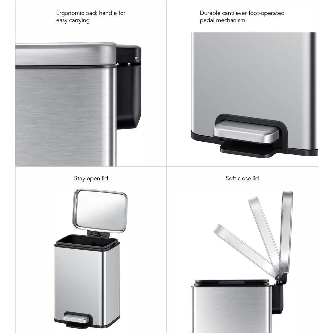 Eko 9361 Madison Stainless Steel Fingerprint Resistant Dustbin - 6 Liters