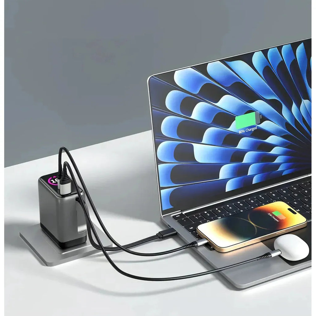 Engage 100W AI PD Charger( USB-C+USB-C Cable+ USB- A) W/Interchangeable UK/EU Plug