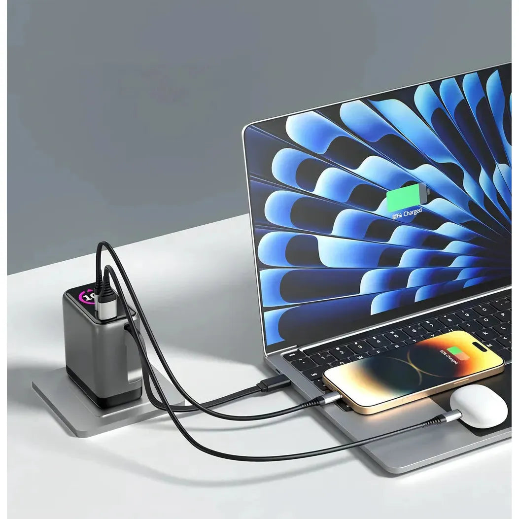 Engage 100W AI PD Charger( USB-C+USB-C Cable+ USB- A) W/Interchangeable UK/EU Plug
