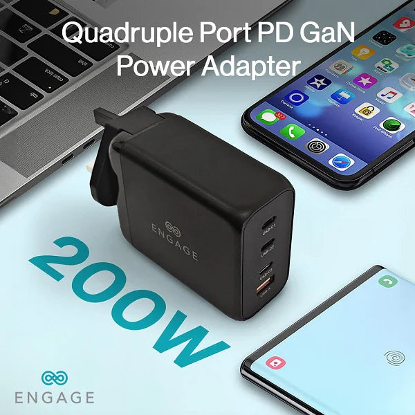 Engage 200W PD Gan Charger/Adapter Black-FKLJ Travel Charger