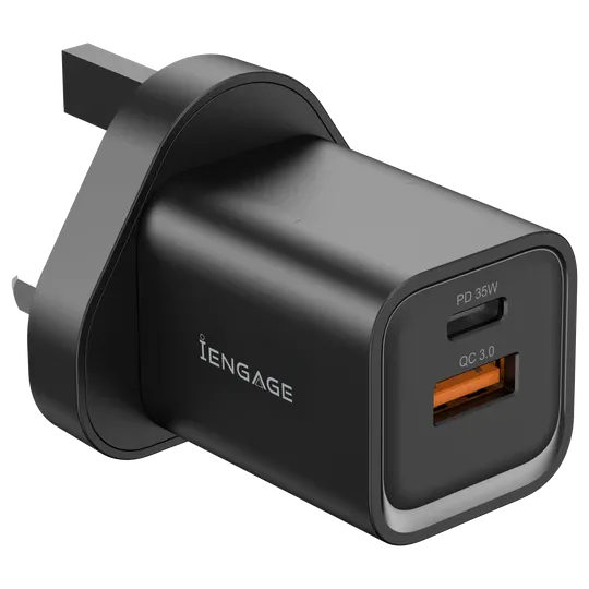 Engage Dualport (USB-C +USB -A) 35W Power Adapter UK Plug Black