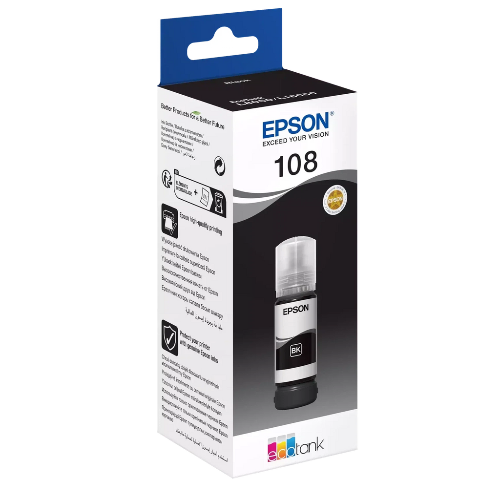 Epson 108 Black Ink Bottle – 3600 Pages/ 70 ml/ Black Color/ Ink Bottle