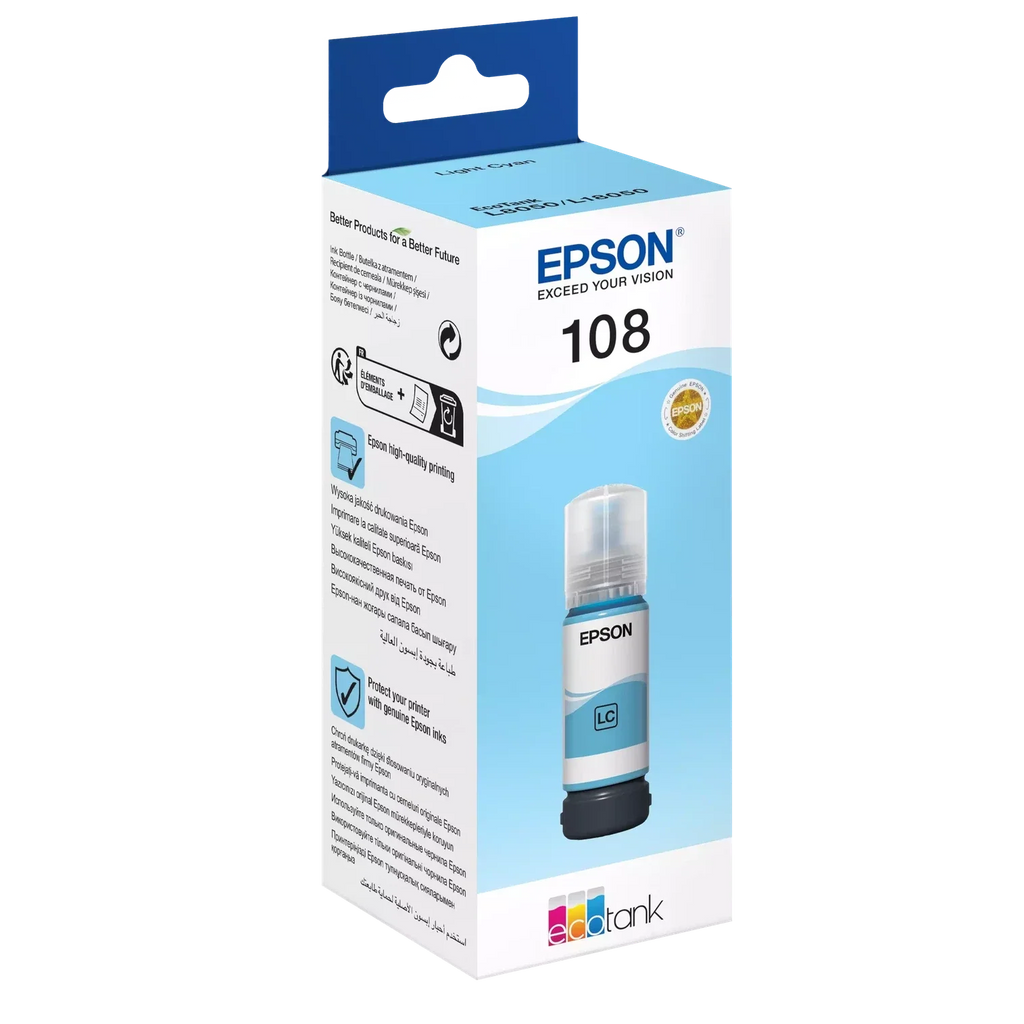 Epson 108 Light Cyan Ink Bottle – 7200 Pages/ 70 ml/ Light Cyan Color/ Ink Bottle