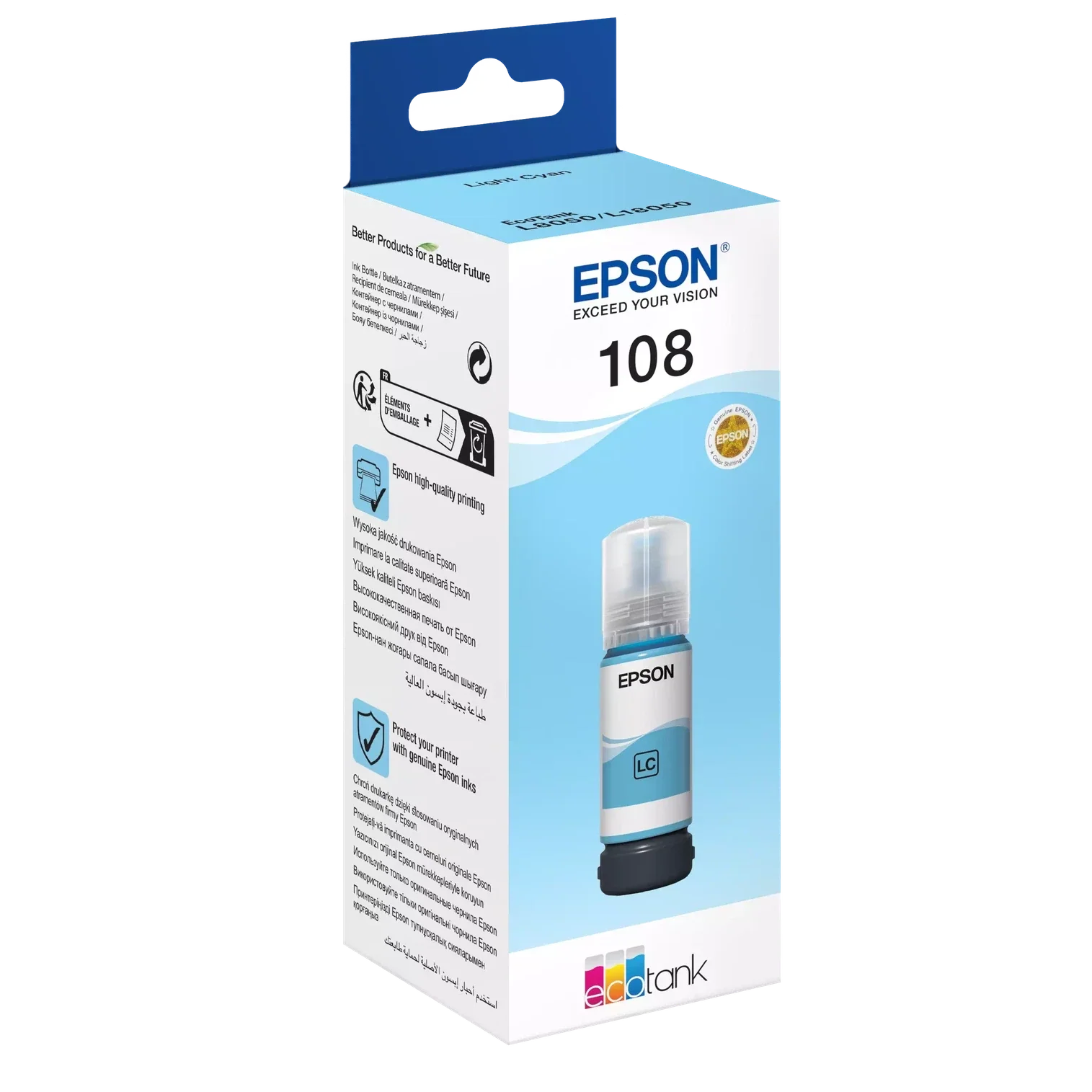 Epson 108 Light Cyan Ink Bottle – 7200 Pages/ 70 ml/ Light Cyan Color/ Ink Bottle