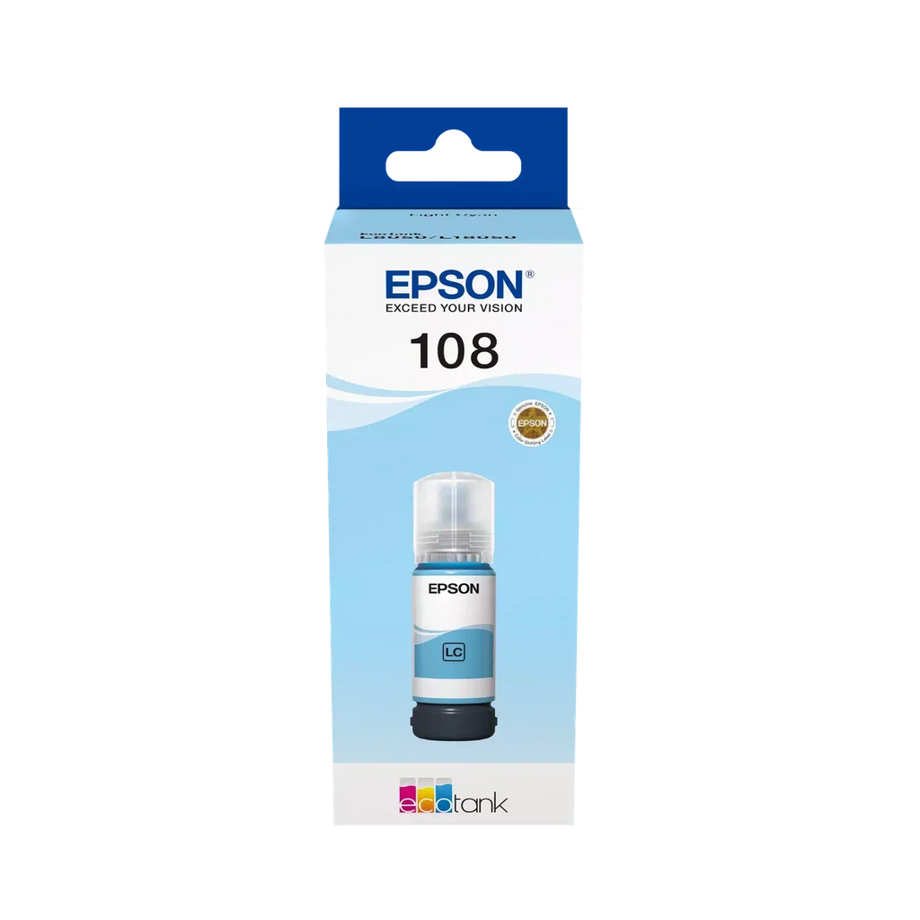 Epson 108 Light Cyan Ink Bottle – 7200 Pages/ 70 ml/ Light Cyan Color/ Ink Bottle