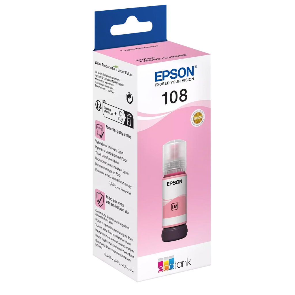 Epson 108 Light Magenta Ink Bottle – 7200 Pages/ 70 ml/ Light Magenta Color/ Ink Bottle