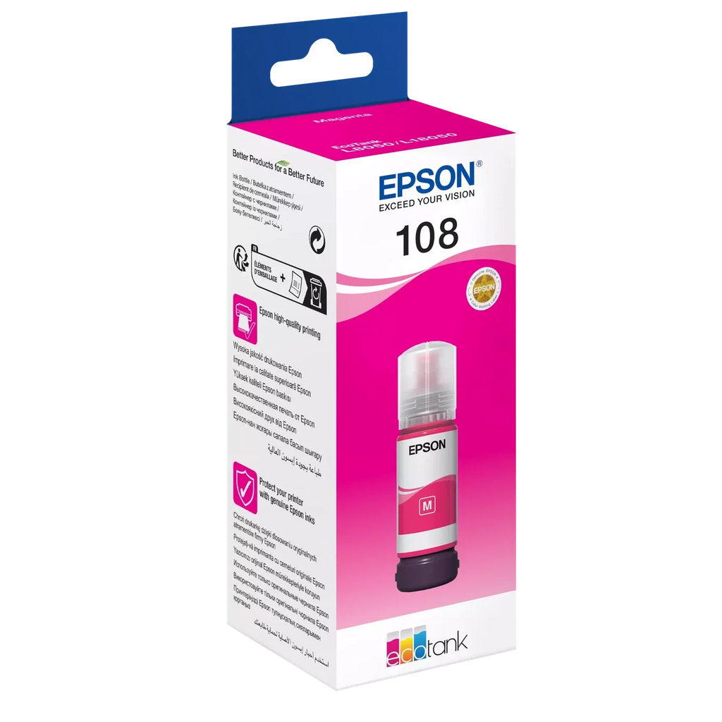 Epson 108 Magenta Ink Bottle – 7200 Pages/ 70 ml/ Magenta Color/ Ink Bottle