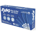 Expo Vis-A-Vis Wet Erase Markers, Fine Point, Blue, 12 Count