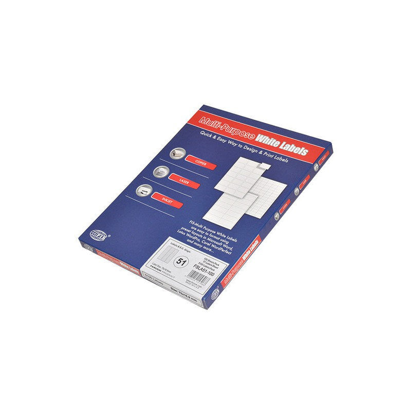 FIS Multipurpose Laser Labels, 70 x 16.9mm, 51 Stickers x 100 Sheets, A4 Size, White