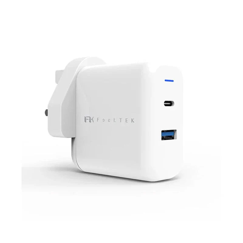 Feeltek Fast Charging Dual Pack - Elec PD UK Charger 30W + USB-C to Lightning Cable 180 cm / White
