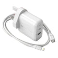 Feeltek Fast Charging Dual Pack - Elec PD UK Charger 30W + USB-C to Lightning Cable 180 cm / White