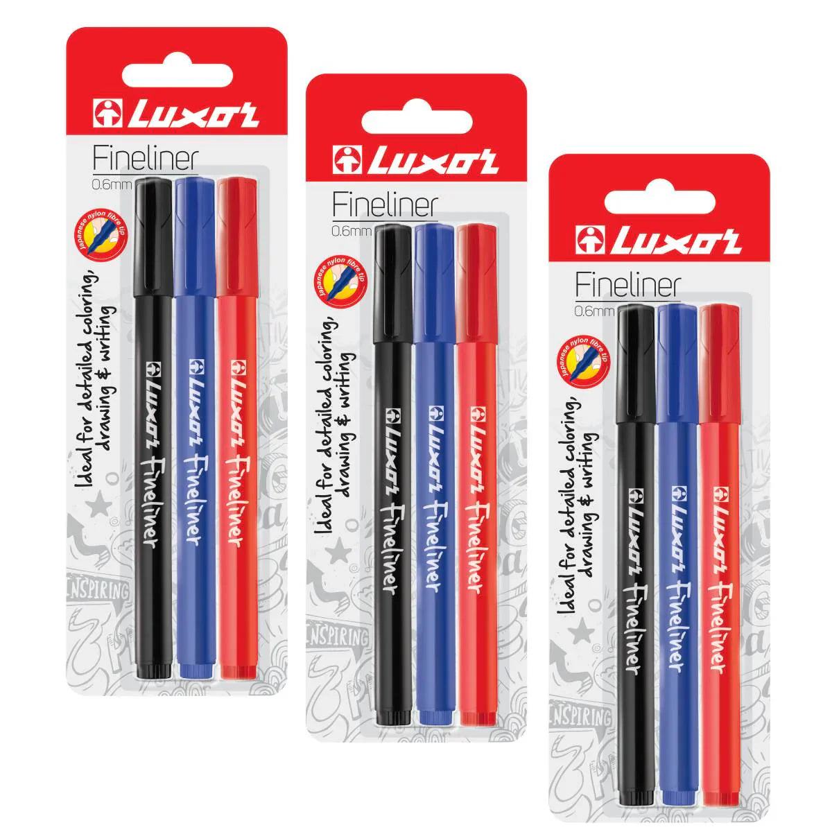 Luxor- Fineliner 3 Assorted Colors Set Of 3 Packets