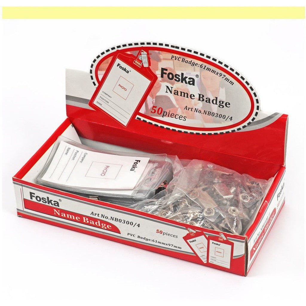 Foska Clear Plastic Id Badge With Clips Nb0300/4 50Pcs/Box