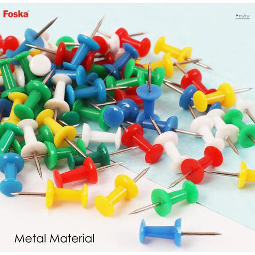 Foska Colored Plastic Push Pins 25Mm (100Pcs/Packet)