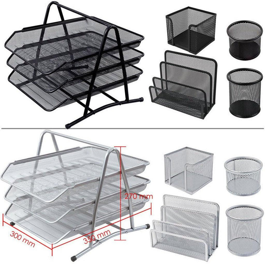 DeskMate 5 Piece Black Metal Mesh Organizer Set
