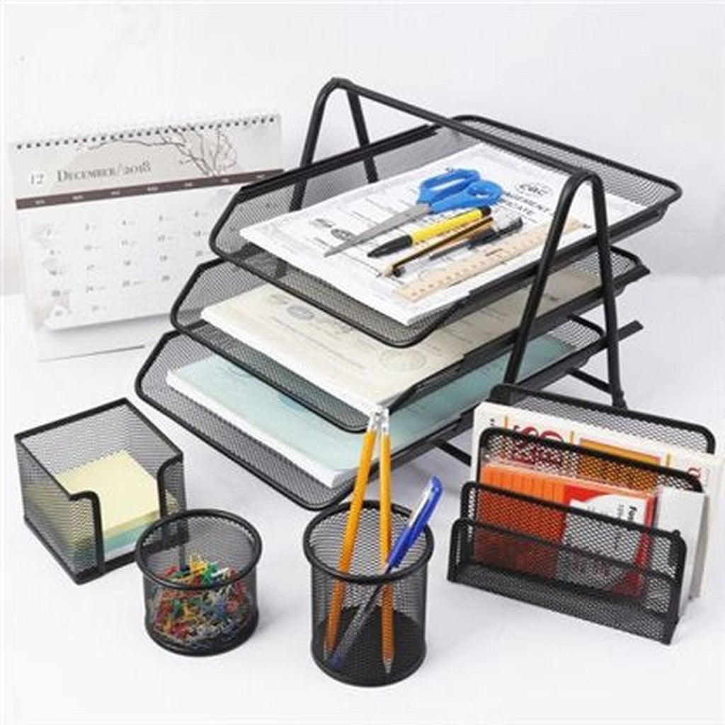 DeskMate 5 Piece Black Metal Mesh Organizer Set