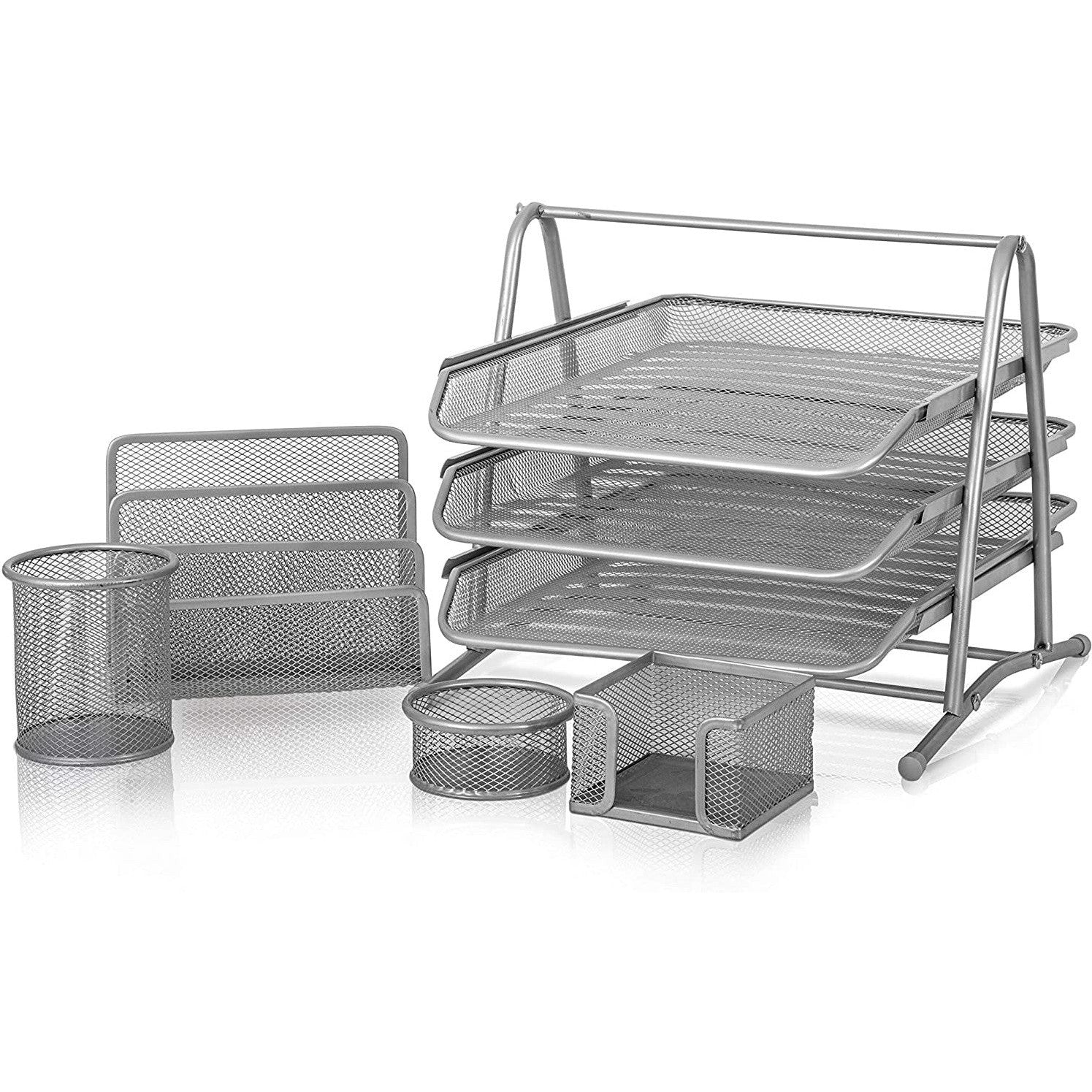 DeskMate 5 Piece Black Metal Mesh Organizer Set