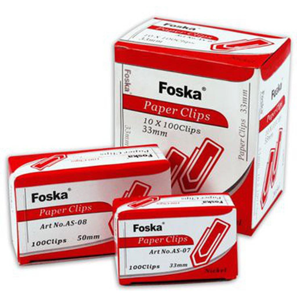 Foska Paper Clips 28Mm As-0601 Boat Shape 100Clips/Box  10Box/Packet