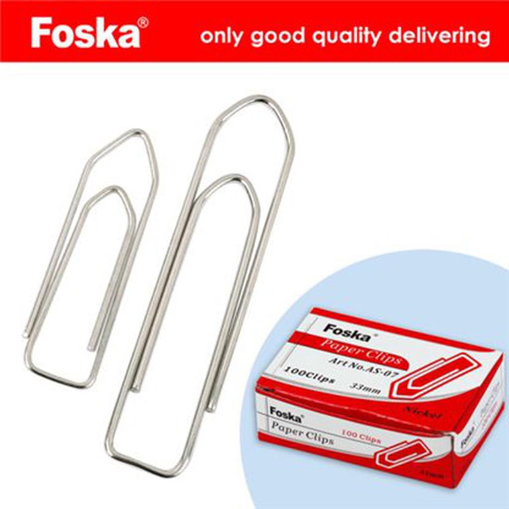 Foska Paper Clips 33Mm Boat Shape As-07 100clips/Box  10Box/Packet