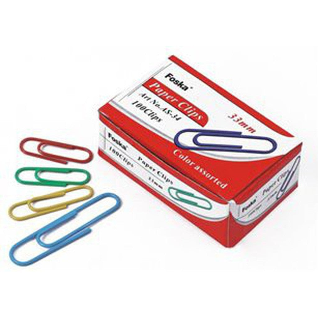 Foska Paper Clips 33Mm Boat Shape Color As34 100clips/Box  10Box/Packet