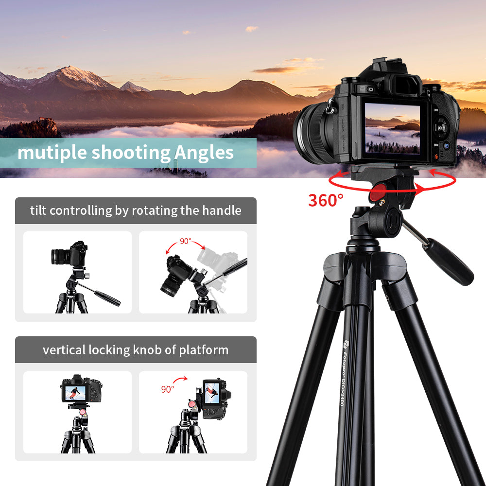 Fotopro 3-Dimensional Head Tripod Stand, DIGI-3400 - Black