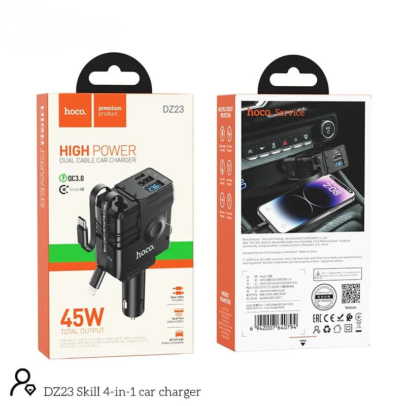 HOCO 4in1 Retractable Car Charger DZ23
